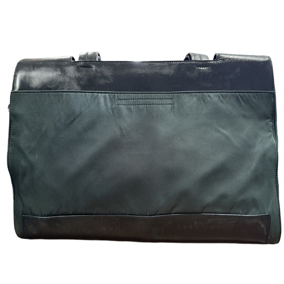 Prada Black and Green Leather and Nylon Shoulder Bag